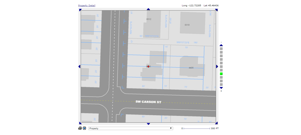 Lot lines in blue. Photo credit: PortlandMaps